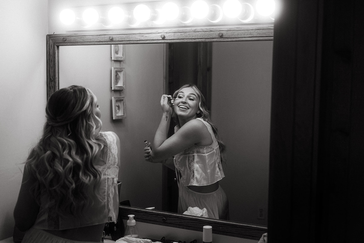 Private Estate Wedding Bride Getting Ready in the Mirror